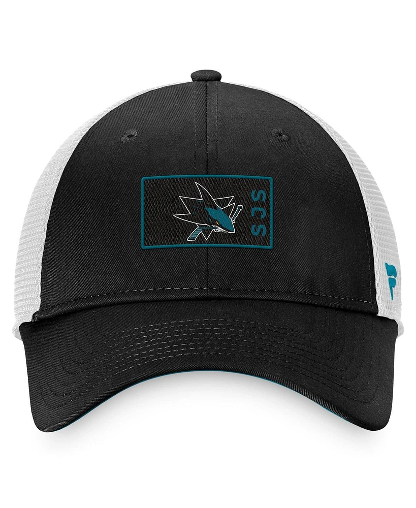 Men's Fanatics Black, White San Jose Sharks Authentic Pro Trucker Snapback Hat