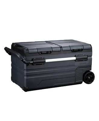 Newair 12V/24V Dc Portable 80 Qt. Electric Car Camping Cooler with 3 Battery Protection Modes, Dual Zone Fridge and Freezer, Reversible Doors and Lg C