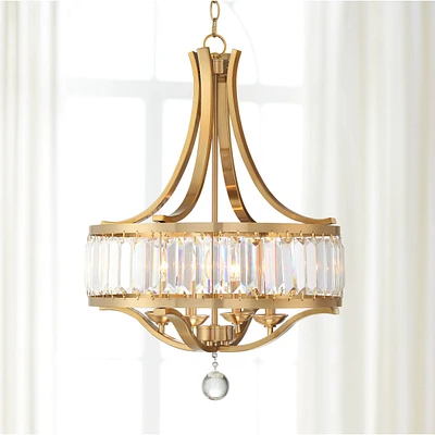 Possini Euro Design Prava Warm Brass Pendant Chandelier Lighting 21 1/2" Wide Strip Crystal Shade 4-Light Fixture for Dining Room House Foyer Entryway