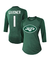 Women's Majestic Threads Ahmad Sauce Gardner Green New York Jets Player Name and Number Tri-Blend Raglan 3/4-Sleeve T-shirt