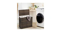10L 3-Section Laundry Hamper with Liner Bag and Handle-Brown