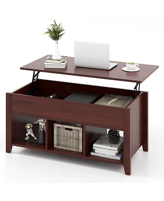 Lift Top Coffee Table with Hidden Compartment and Storage Shelves