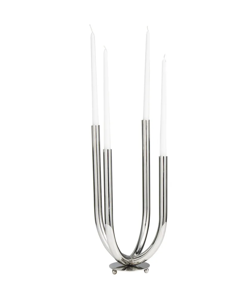 The Novogratz Silver Stainless Steel Metal Abstract U-Shaped Candelabra, 8" x 8" x 15"