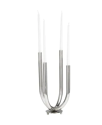 The Novogratz Silver Stainless Steel Metal Abstract U-Shaped Candelabra, 8" x 8" x 15"