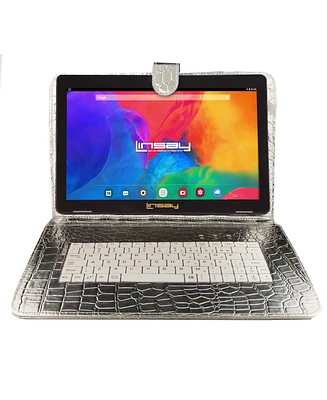 Linsay New 10.1" Tablet Octa Core 128GB Bundle Deluxe with Silver Keyboard Newest Android 13