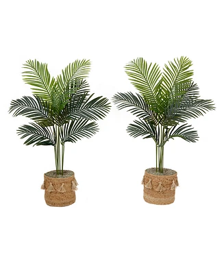 Nearly Natural 48" Artificial Paradise Palm Tree with Handmade Jute Cotton Basket with Tassels Diy Kit Set of 2