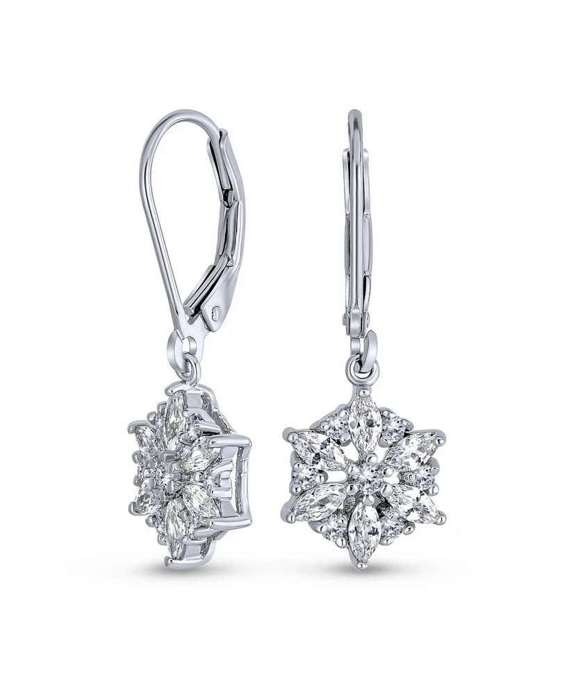 Bling Jewelry Marquise Cubic Zirconia Frozen Winter Holiday Party Cz Snowflake Lever back Dangle Drop Earrings Sterling Silver