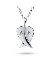 Bling Jewelry Amulet Feathered Heart Guardian Angel Wing Pendant Necklace Sterling Silver Small