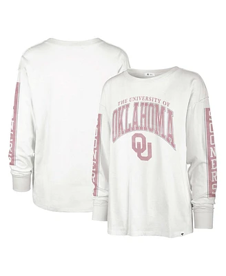Women's '47 Brand White Distressed Oklahoma Sooners Statement Soa 3-Hit Long Sleeve T-shirt
