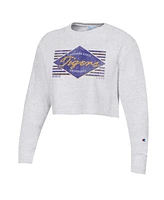 Women's Champion Heather Gray Distressed Lsu Tigers Reverse Weave Cropped Pullover Sweatshirt