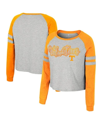 Women's Colosseum Heather Gray Tennessee Volunteers I'm Gliding Here Raglan Long Sleeve Cropped T-shirt