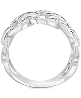 Effy Diamond Round & Baguette Openwork Interlocking Loop Statement Ring (1-1/5 ct. t.w.) in 14k White Gold