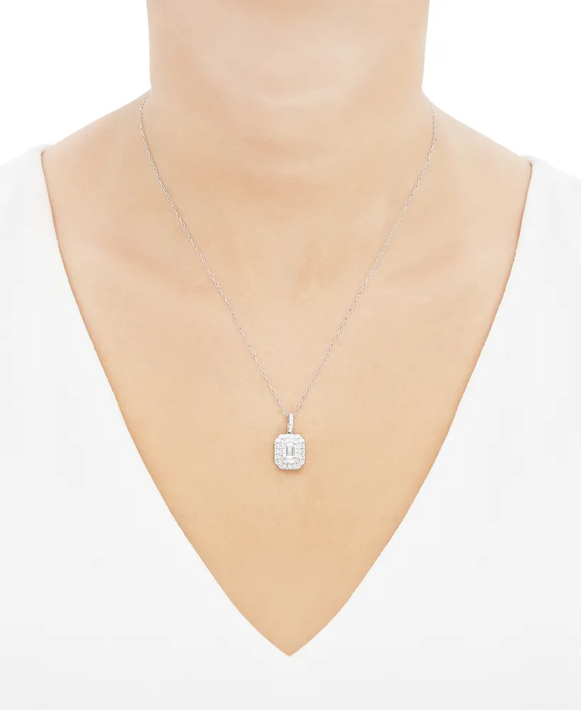 Grown With Love Lab Diamond Emerald-Cut & Round Halo 18" Pendant Necklace (1-1/4 ct. t.w.) 14k White or Yellow Gold