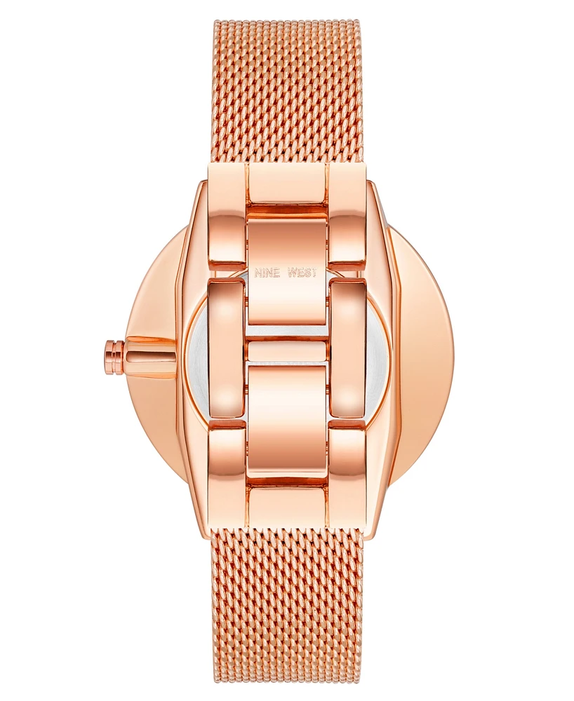 Nine West Women's Quartz Rose Gold-Tone Stainless Steel Mesh Band Watch