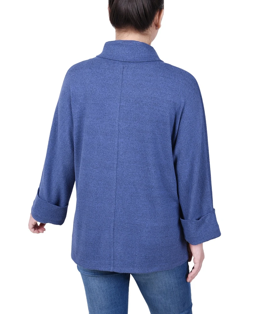 Ny Collection Women's Long Sleeve Shawl Collar Top with Pockets