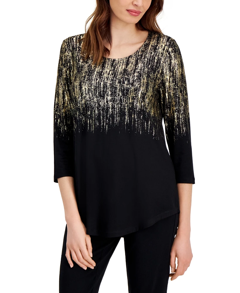 Jm Collection Women's Printed Scoop-Neck 3/4-Sleeve Top, Created for Macy's