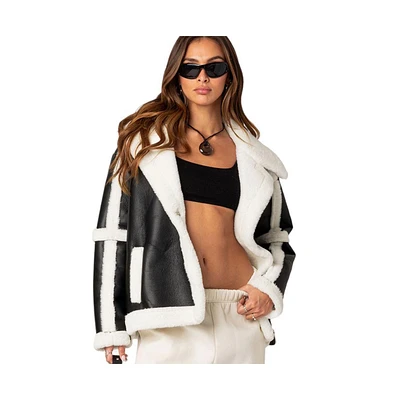 Edikted Women's Rocki oversized shearling jacket
