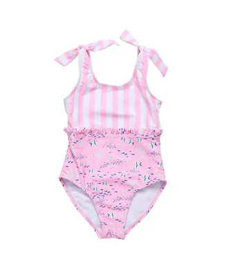 Toddler, Child Girl Pink Sea Shoulder Tie Swimsuit
