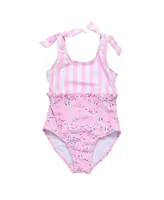 Toddler, Child Girl Pink Sea Shoulder Tie Swimsuit