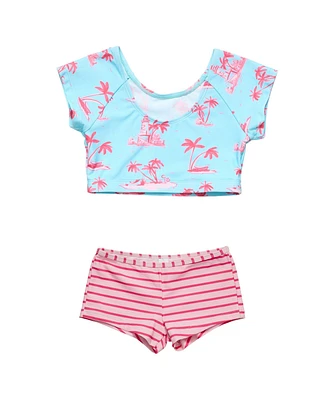 Toddler, Child Girl Lighthouse Island Sustainable Crop Ss Rash Top Set