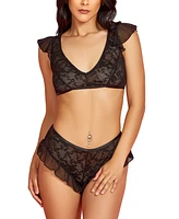 Hauty Women's Ruffle Lace Bralette and Panty 2 Pc Lingerie Set