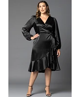 Women's Plus Serena Satin Long Sleeve Wrap Dress