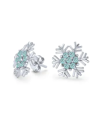Bling Jewelry Cubic Zirconia Pave Clear or Blue Cz Christmas Holiday Party Snowflake Stud Earrings Sterling Silver