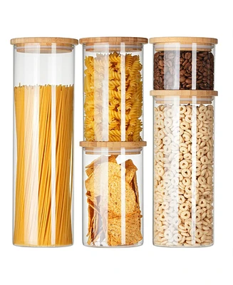 Genicook 5 Pc Borosilicate Glass Canister Set with Bamboo Lids, Glass Containers
