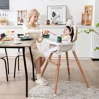 Costway Toddler High Chair Wooden Feeding with 4-Gear Tray & Removable Cushion