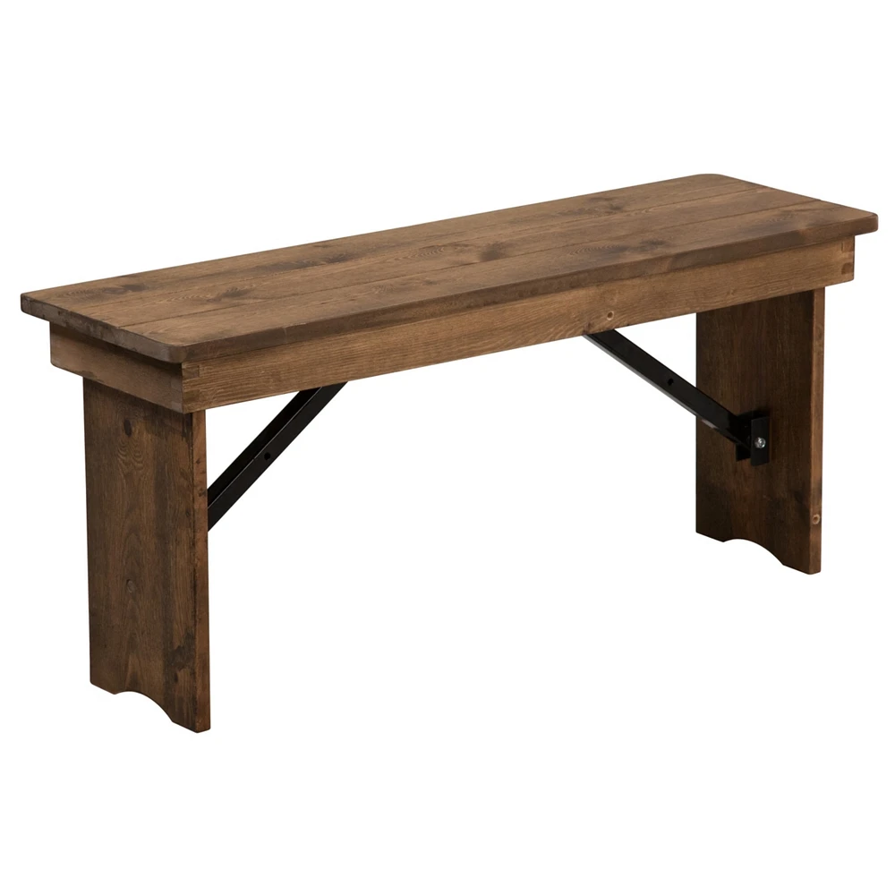 Merrick Lane Antique Solid Pine Folding Farmhouse Style Bench