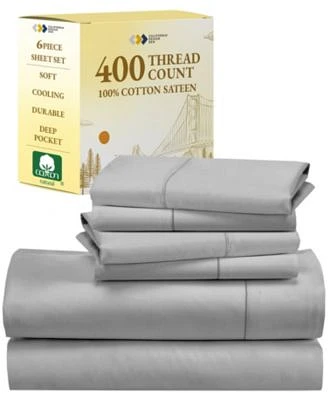400 Thread Count 100 Cotton Sateen 6 Piece Sheet Set With 4 Pillowcases
