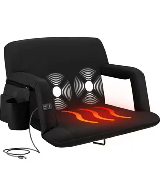 Alpcour Heated Massage Reclining Stadium Seat - Waterproof Foldable Camping Chair with Extra Thick Padding and Wide Back Support