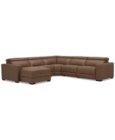 Nevio 124" 5-Pc. Leather Sectional with 1 Power Recliner, Headrests and Chaise, Created For Macy's