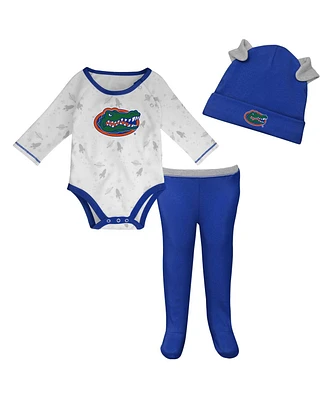 Newborn and Infant Boys Girls Royal, White Florida Gators Dream Team Raglan Long Sleeve Bodysuit Hat Pants Set
