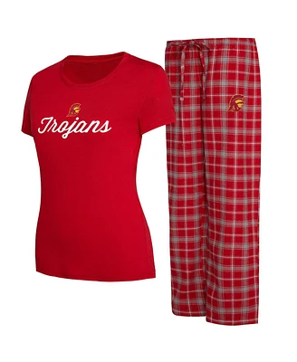 Women's Concepts Sport Cardinal, Gray Usc Trojans Arctic T-shirt and Flannel Pants Sleep Set