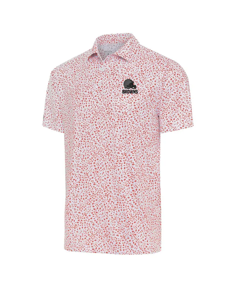 Men's Antigua White, Orange Cleveland Browns Motion Polo Shirt