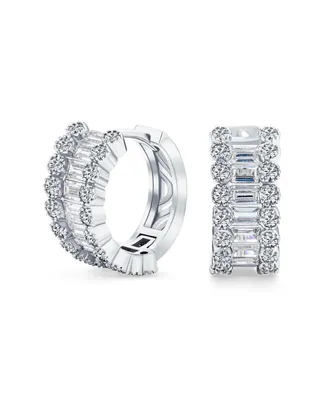 Bling Jewelry Cz Emerald Cut Bezel Set Milgrain Edge Cubic Zirconia Mini Hoop Huggie Earrings Gold Plated 0.5 Inch Diameter