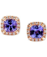 Tanzanite (1 ct t.w.) & Diamond (1/6 ct. t.w.) Halo Stud Earrings in 14k Rose Gold
