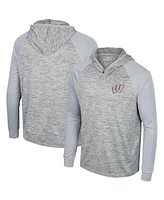 Men's Colosseum Gray Wisconsin Badgers Cybernetic Raglan Quarter-Zip Hooded Top