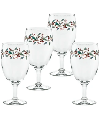 Fiesta Nutcracker Holly Footed Goblet Glasses, Set of 4
