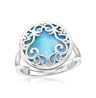 Sterling Silver Round Larimar Filigree Design Ring