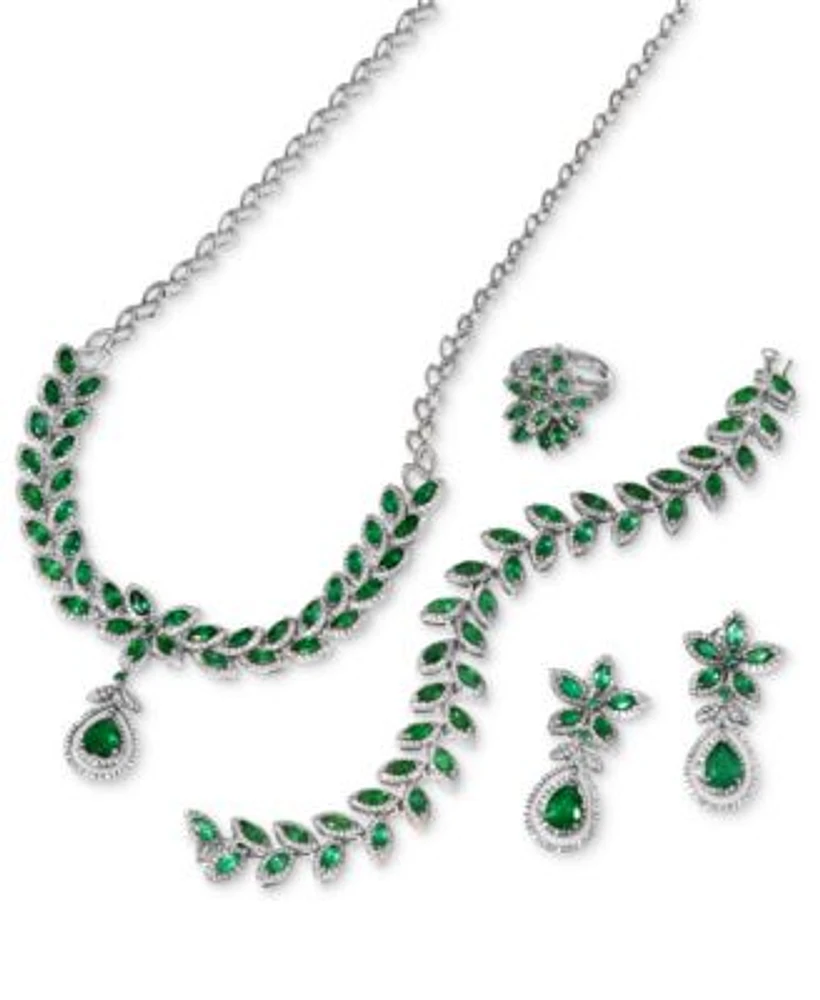 Effy Emerald Diamond Flower Ring Tennis Bracelet Drop Pendant Flower Drop Earrings Collection In 14k Gold