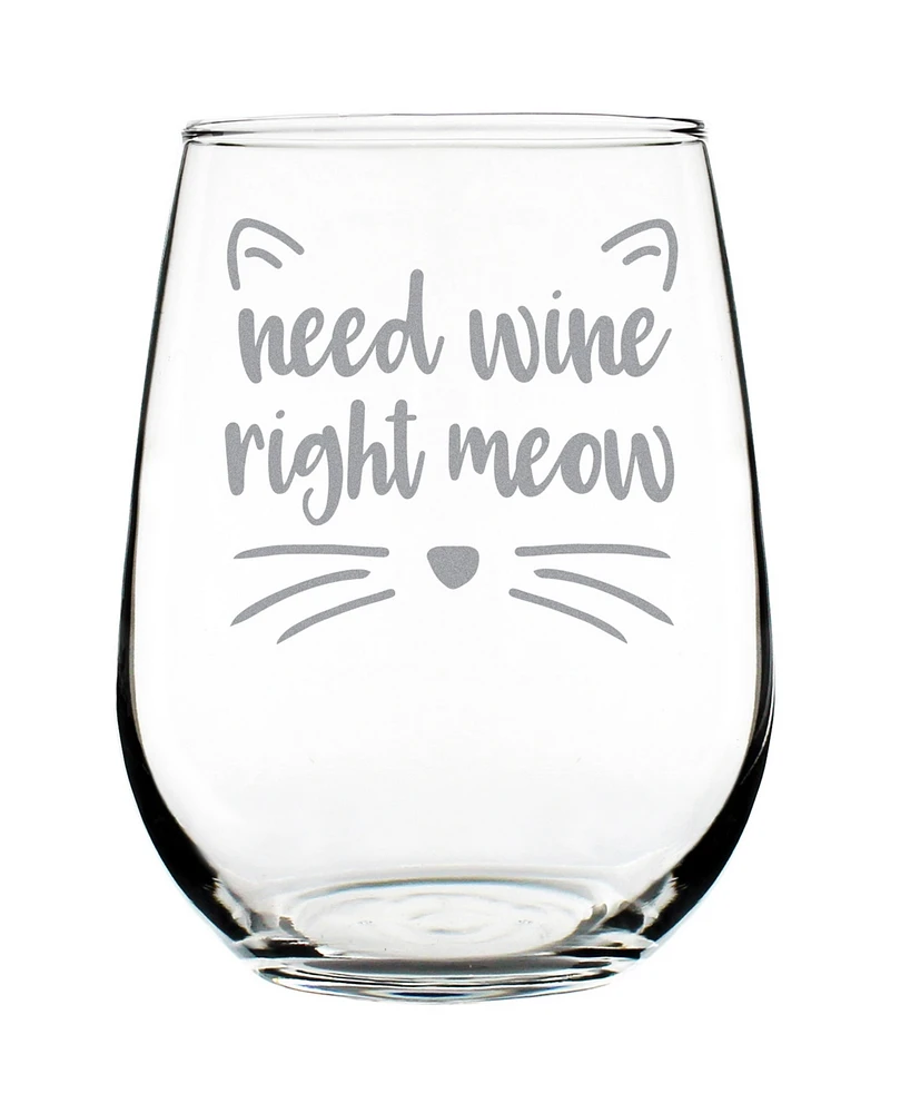 Bevvee Need Wine Right Meow Funny Cat Gifts Stem Less Wine Glass, 17 oz