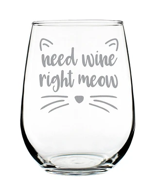 Bevvee Need Wine Right Meow Funny Cat Gifts Stem Less Wine Glass, 17 oz