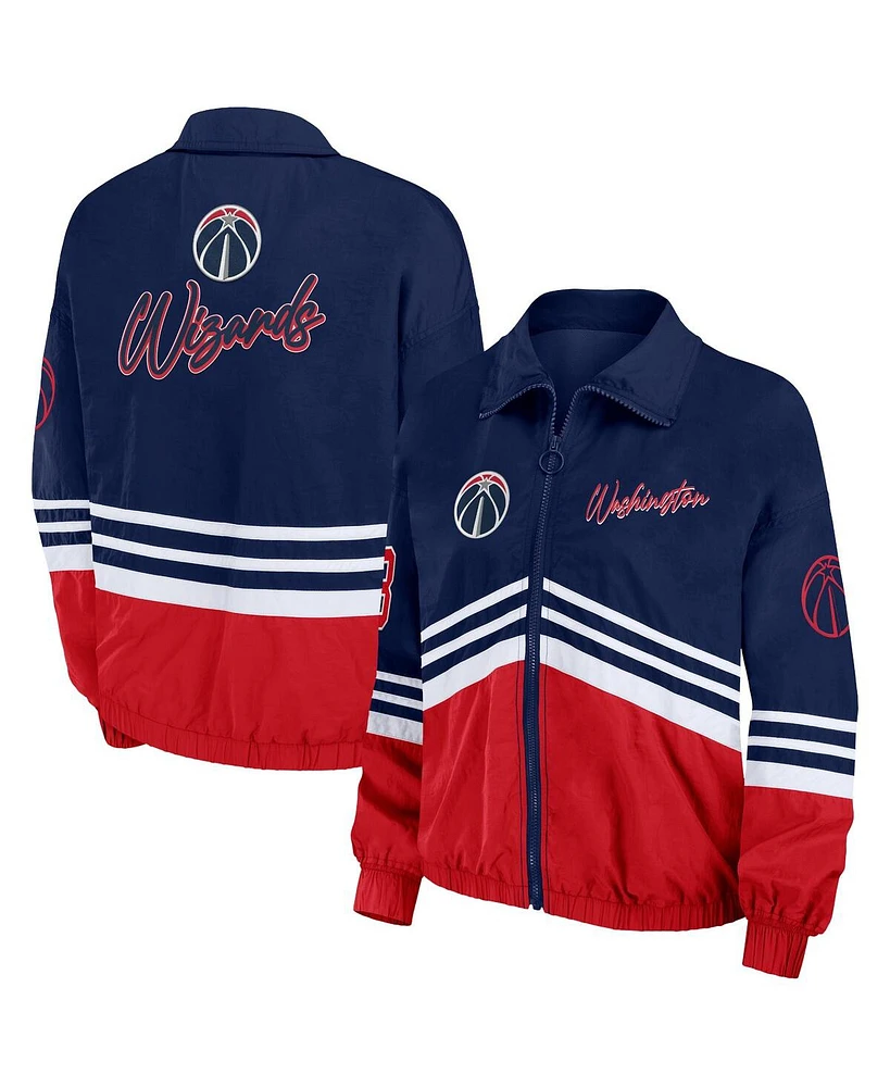 Women's Wear by Erin Andrews Navy Distressed Washington Wizards Vintage-Like Full-Zip Windbreaker