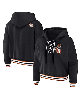 Women's Wear by Erin Andrews Black Cincinnati Bengals Plus Lace-Up Pullover Hoodie