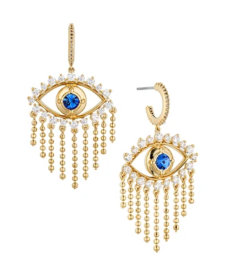 Ava Nadri Cubic Zirconia Small C-hoop Evil Eye Fringe Earrings