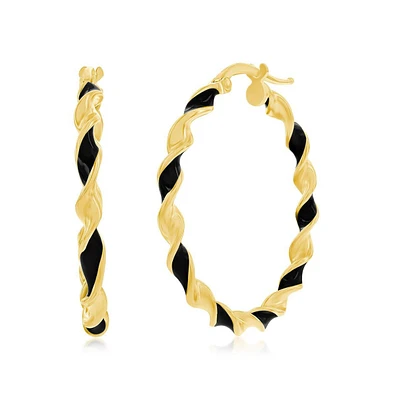 Gold Plated over sterling silver Enamel 30mm Twisted Hoop Earrings