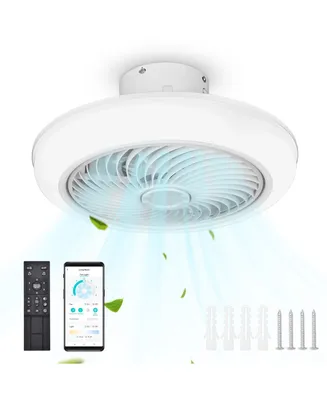 DELight 18" Enclosed Ceiling Fan with Light App Control Dimmable Led Lamp for Bedroom