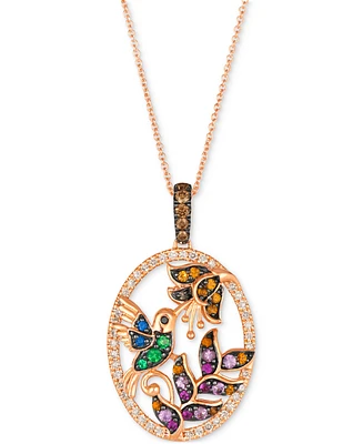 Le Vian Multi-Gemstone (1/2 ct. t.w.) & Diamond (1/2 ct. t.w.) Hummingbird Adjustable 20" Pendant Necklace in 14k Gold